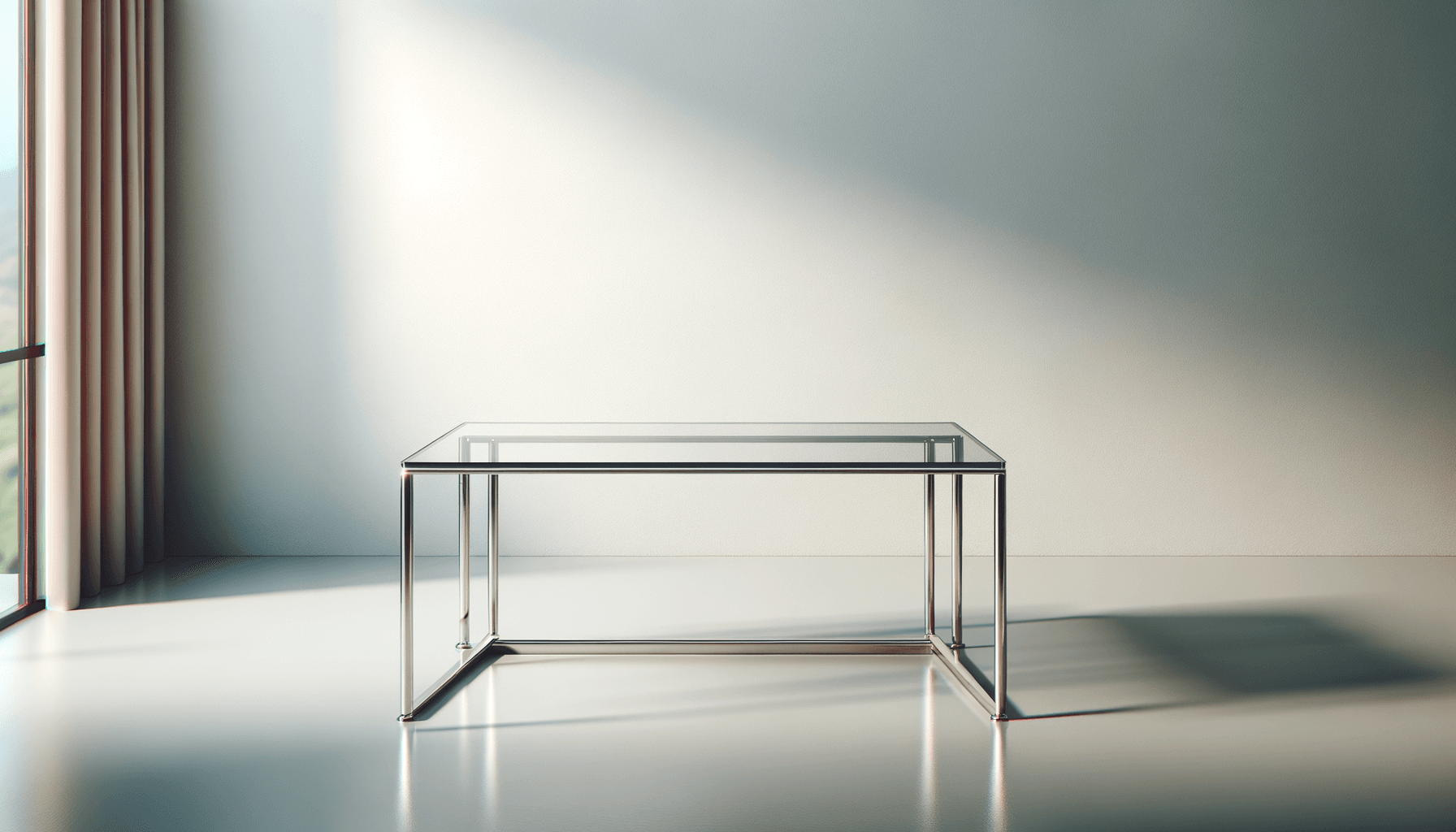 Modern glass table in minimalist interior